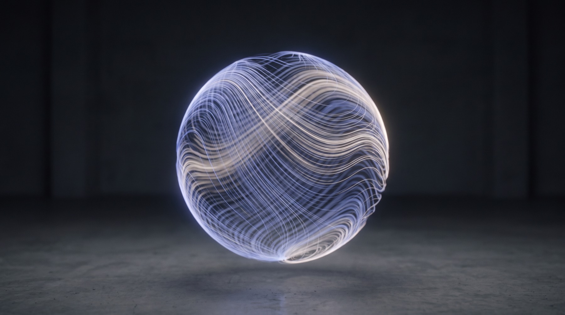 A calm sphere of flowing light filaments — the Genesis brain — floating in darkness.